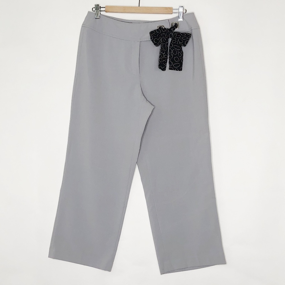Gray Wide leg Belted Capri dress pants